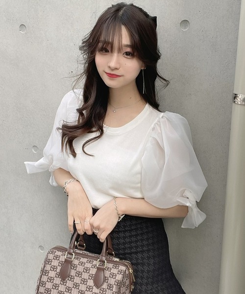 titty&Co. PETIT by poyo(ティティーアンドコープティバイポヨ)の「【titty&Co.PETIT by POYO】ボリュームシアースリーブトップス(ニット/セーター・レディース・ホワイト/ブラック・FREE)」の15枚目の写真