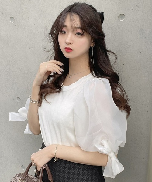 titty&Co. PETIT by poyo(ティティーアンドコープティバイポヨ)の「【titty&Co.PETIT by POYO】ボリュームシアースリーブトップス(ニット/セーター・レディース・ホワイト/ブラック・FREE)」の14枚目の写真