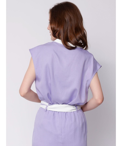 TONAL（トーナル）の「バイカラーパイピングノースリブラウス（シャツ/ブラウス・レディース・オフホワイト/ライトグリーン/ラベンダー/ネイビー/ベージュ・38）」の15枚目の写真