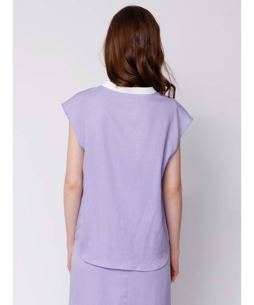 TONAL（トーナル）の「バイカラーパイピングノースリブラウス（シャツ/ブラウス・レディース・オフホワイト/ライトグリーン/ラベンダー/ネイビー/ベージュ・38）」の19枚目の写真