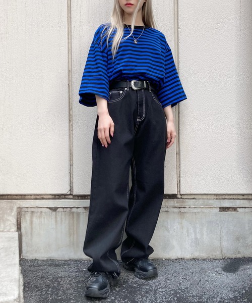 Figments（フィグメンツ）の「ステッチブラックパンツ（デニムパンツ・レディース・ブラック・LARGE/MEDIUM/SMALL）」の2枚目の写真