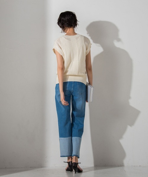 socolla（ソコラ）の「【socolla】インナー付き透かし編みロゴニットベスト≪手洗い可能≫（ニット/セーター・レディース・オフホワイト/グレー/パープル・M）」の7枚目の写真