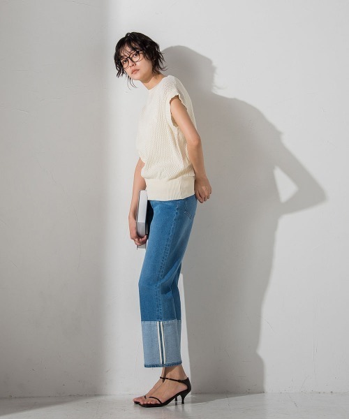 socolla（ソコラ）の「【socolla】インナー付き透かし編みロゴニットベスト≪手洗い可能≫（ニット/セーター・レディース・オフホワイト/グレー/パープル・M）」の8枚目の写真