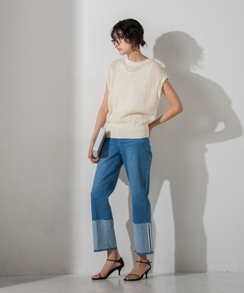 socolla（ソコラ）の「【socolla】インナー付き透かし編みロゴニットベスト≪手洗い可能≫（ニット/セーター・レディース・オフホワイト/グレー/パープル・M）」の9枚目の写真