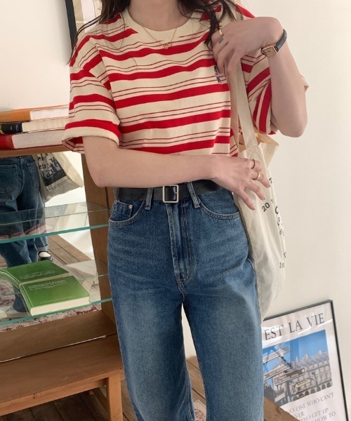 MANGROVE（マングローブ）の「ベア刺繍ハーフボーダーT（Tシャツ/カットソー・レディース・ブラック/レッド/ネイビー・FREE）」の5枚目の写真
