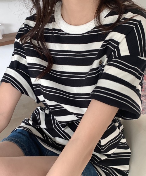 MANGROVE（マングローブ）の「ベア刺繍ハーフボーダーT（Tシャツ/カットソー・レディース・ブラック/レッド/ネイビー・FREE）」の10枚目の写真