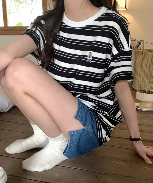 MANGROVE（マングローブ）の「ベア刺繍ハーフボーダーT（Tシャツ/カットソー・レディース・ブラック/レッド/ネイビー・FREE）」の12枚目の写真