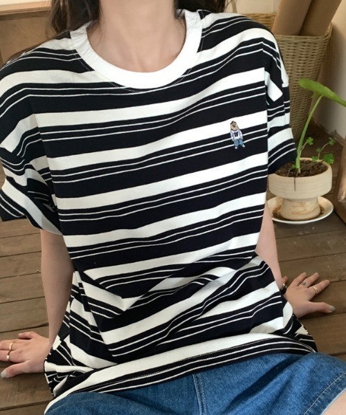 MANGROVE（マングローブ）の「ベア刺繍ハーフボーダーT（Tシャツ/カットソー・レディース・ブラック/レッド/ネイビー・FREE）」の11枚目の写真