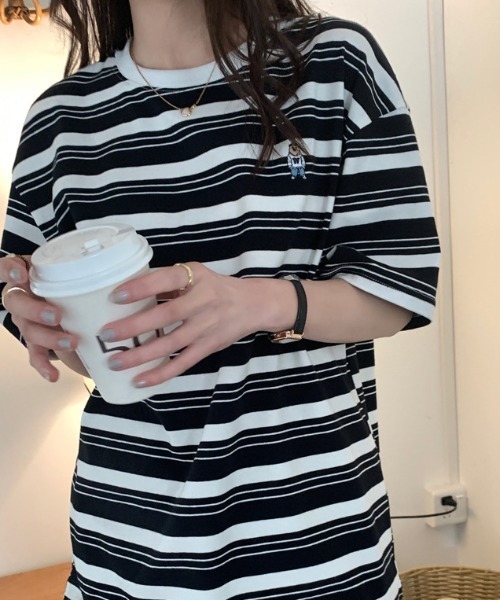 MANGROVE（マングローブ）の「ベア刺繍ハーフボーダーT（Tシャツ/カットソー・レディース・ブラック/レッド/ネイビー・FREE）」の13枚目の写真