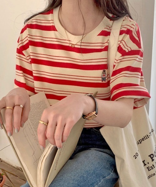 MANGROVE（マングローブ）の「ベア刺繍ハーフボーダーT（Tシャツ/カットソー・レディース・ブラック/レッド/ネイビー・FREE）」の14枚目の写真