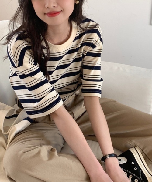 MANGROVE（マングローブ）の「ベア刺繍ハーフボーダーT（Tシャツ/カットソー・レディース・ブラック/レッド/ネイビー・FREE）」の17枚目の写真