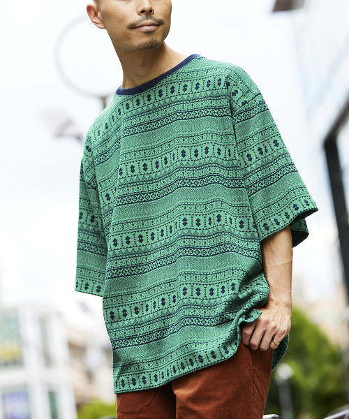 JOURNAL STANDARD relume（ジャーナルスタンダード　レリューム）の「ジャガード織り 半袖Tシャツ（Tシャツ/カットソー・メンズ・ブラック/ネイビー/グリーン/ブルー系その他・MEDIUM/LARGE）」の3枚目の写真