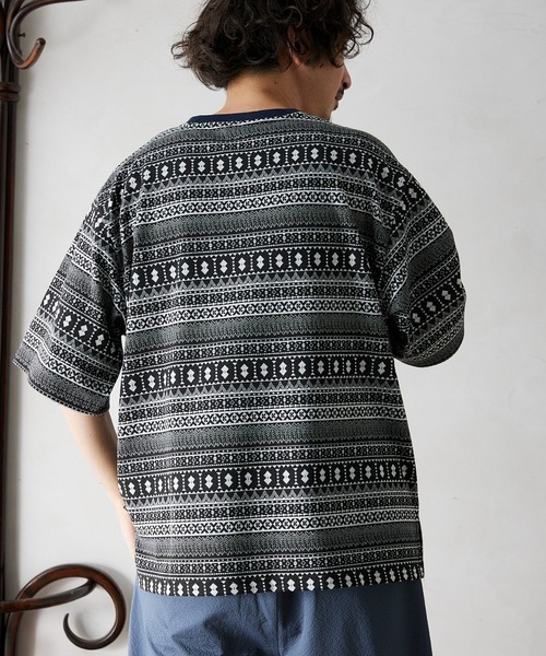 JOURNAL STANDARD relume（ジャーナルスタンダード　レリューム）の「ジャガード織り 半袖Tシャツ（Tシャツ/カットソー・メンズ・ブラック/ネイビー/グリーン/ブルー系その他・MEDIUM/LARGE）」の11枚目の写真