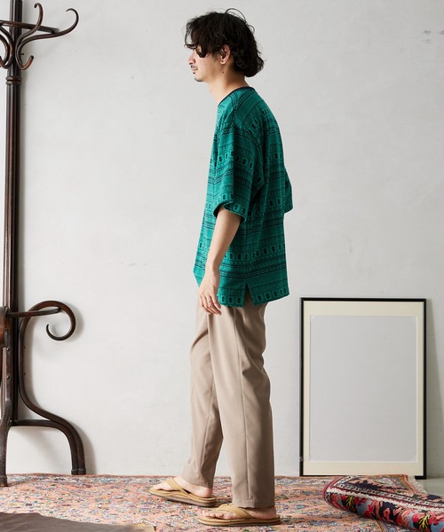 JOURNAL STANDARD relume（ジャーナルスタンダード　レリューム）の「ジャガード織り 半袖Tシャツ（Tシャツ/カットソー・メンズ・ブラック/ネイビー/グリーン/ブルー系その他・MEDIUM/LARGE）」の8枚目の写真