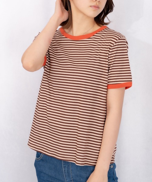 Loco Ocean(ロコオーシャン)の「カラーボーダーリンガーTシャツ(Tシャツ/カットソー・レディース・ブラック/オレンジ/グリーン・M/L/XL)」の2枚目の写真