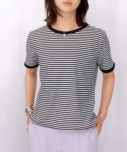 Loco Ocean(ロコオーシャン)の「カラーボーダーリンガーTシャツ(Tシャツ/カットソー・レディース・ブラック/オレンジ/グリーン・M/L/XL)」の1枚目の写真