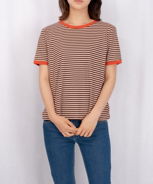 Loco Ocean(ロコオーシャン)の「カラーボーダーリンガーTシャツ(Tシャツ/カットソー・レディース・ブラック/オレンジ/グリーン・M/L/XL)」の4枚目の写真