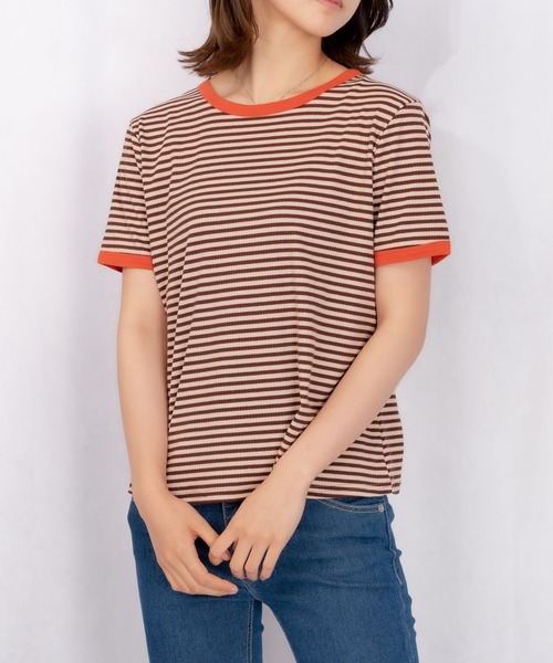 Loco Ocean(ロコオーシャン)の「カラーボーダーリンガーTシャツ(Tシャツ/カットソー・レディース・ブラック/オレンジ/グリーン・M/L/XL)」の6枚目の写真