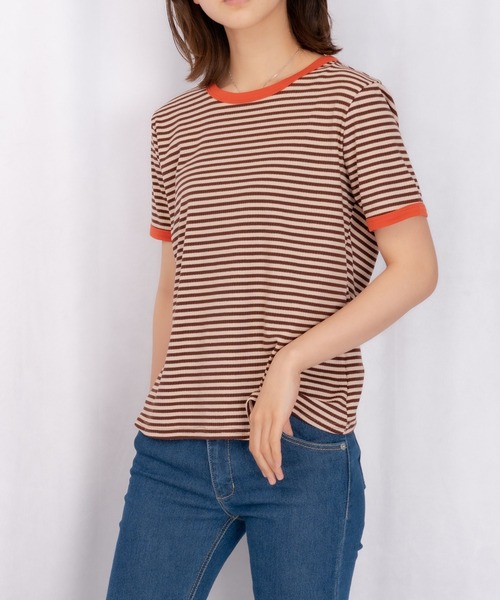 Loco Ocean(ロコオーシャン)の「カラーボーダーリンガーTシャツ(Tシャツ/カットソー・レディース・ブラック/オレンジ/グリーン・M/L/XL)」の7枚目の写真