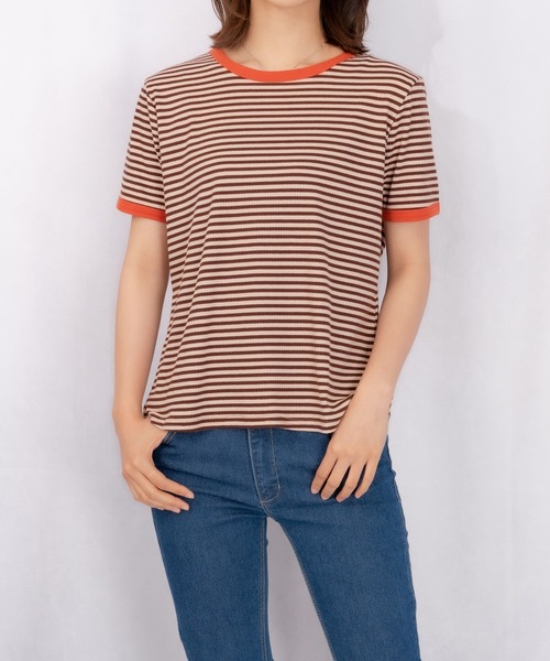 Loco Ocean(ロコオーシャン)の「カラーボーダーリンガーTシャツ(Tシャツ/カットソー・レディース・ブラック/オレンジ/グリーン・M/L/XL)」の9枚目の写真