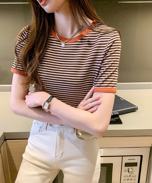 Loco Ocean(ロコオーシャン)の「カラーボーダーリンガーTシャツ(Tシャツ/カットソー・レディース・ブラック/オレンジ/グリーン・M/L/XL)」の11枚目の写真