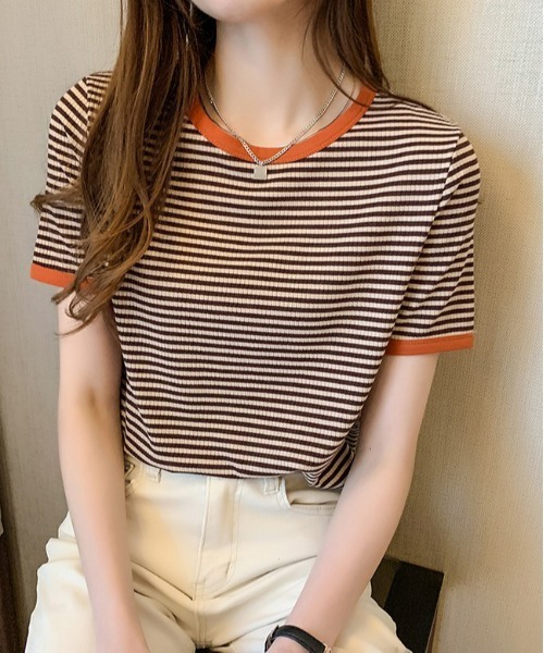 Loco Ocean(ロコオーシャン)の「カラーボーダーリンガーTシャツ(Tシャツ/カットソー・レディース・ブラック/オレンジ/グリーン・M/L/XL)」の14枚目の写真