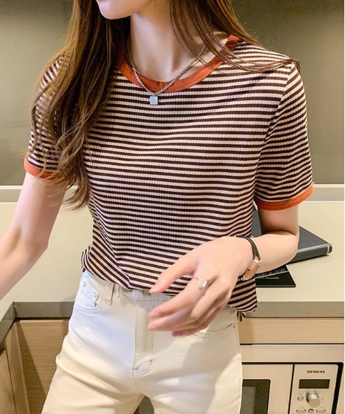 Loco Ocean(ロコオーシャン)の「カラーボーダーリンガーTシャツ(Tシャツ/カットソー・レディース・ブラック/オレンジ/グリーン・M/L/XL)」の15枚目の写真