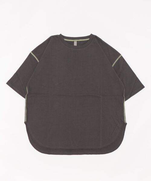 Q（キュー）の「Relax5分袖ワッペンT（Tシャツ/カットソー・レディース・チャコールグレー/アイボリー/ラベンダー・MEDIUM）」の6枚目の写真