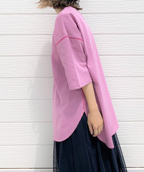 Q（キュー）の「Relax5分袖ワッペンT（Tシャツ/カットソー・レディース・チャコールグレー/アイボリー/ラベンダー・MEDIUM）」の10枚目の写真