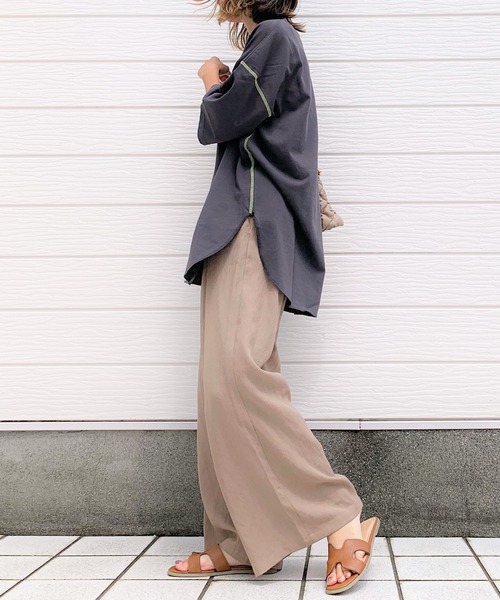 Q（キュー）の「Relax5分袖ワッペンT（Tシャツ/カットソー・レディース・チャコールグレー/アイボリー/ラベンダー・MEDIUM）」の16枚目の写真