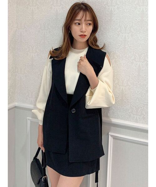 dazzlin（ダズリン）の「サイドリボンシングルジレ（ベスト・レディース・ブラック/モカ・FREE）」の2枚目の写真