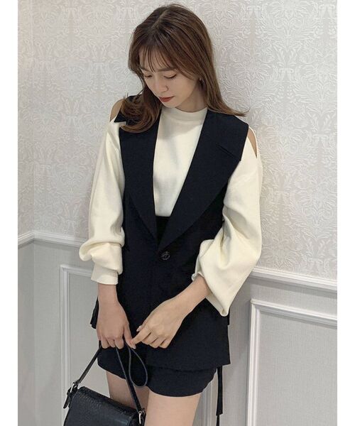 dazzlin（ダズリン）の「サイドリボンシングルジレ（ベスト・レディース・ブラック/モカ・FREE）」の12枚目の写真