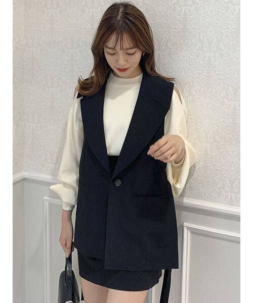 dazzlin（ダズリン）の「サイドリボンシングルジレ（ベスト・レディース・ブラック/モカ・FREE）」の7枚目の写真