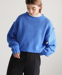 クルーネックリンキングデザインショートニット
