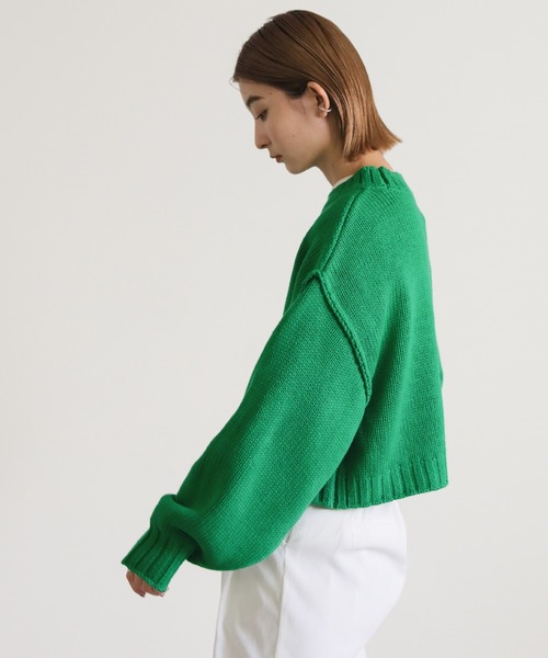 select MOCA(セレクトモカ)の「クルーネックリンキングデザインショートニット(ニット/セーター・レディース・ブルー/ピンク/グリーン/オレンジ・FREE)」の17枚目の写真
