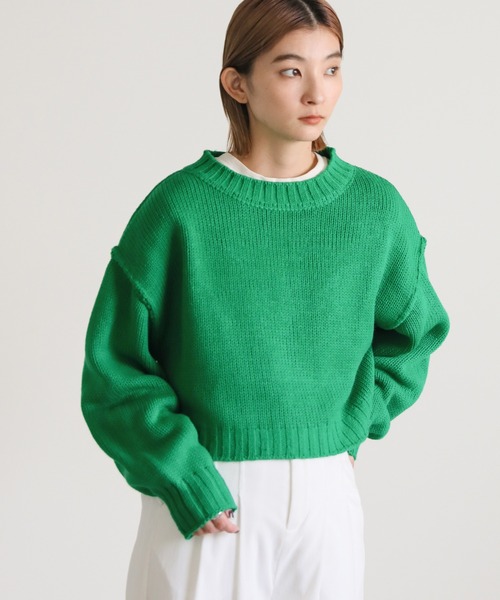 select MOCA(セレクトモカ)の「クルーネックリンキングデザインショートニット(ニット/セーター・レディース・ブルー/ピンク/グリーン/オレンジ・FREE)」の15枚目の写真