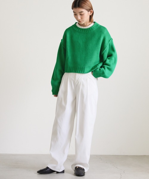 select MOCA(セレクトモカ)の「クルーネックリンキングデザインショートニット(ニット/セーター・レディース・ブルー/ピンク/グリーン/オレンジ・FREE)」の16枚目の写真
