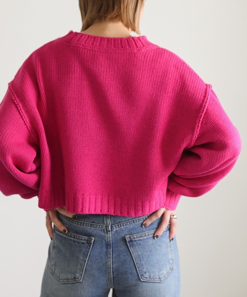 select MOCA(セレクトモカ)の「クルーネックリンキングデザインショートニット(ニット/セーター・レディース・ブルー/ピンク/グリーン/オレンジ・FREE)」の21枚目の写真