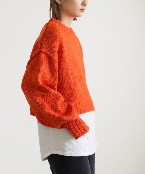 select MOCA(セレクトモカ)の「クルーネックリンキングデザインショートニット(ニット/セーター・レディース・ブルー/ピンク/グリーン/オレンジ・FREE)」の11枚目の写真