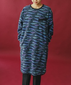 総柄フリースワンピース