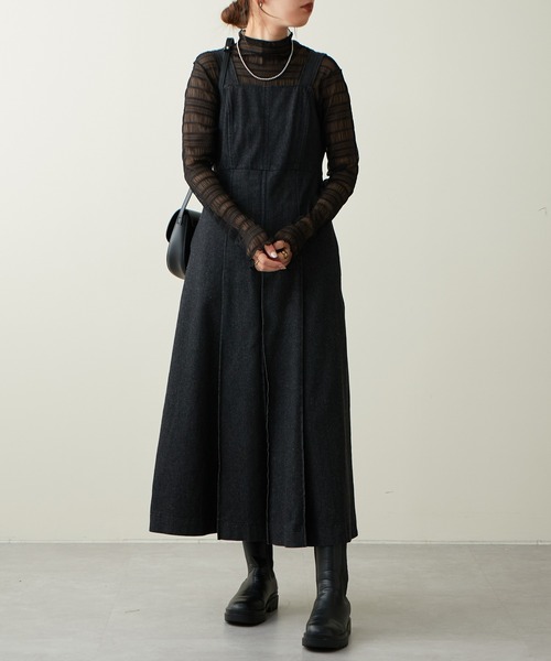 natural couture（ナチュラルクチュール）の「2022AW/セットアップ着用可/タックプリーツデニムジャンバースカート（ジャンパースカート・レディース・ブラック/インディゴブルー/ブラウン・FREE）」の19枚目の写真