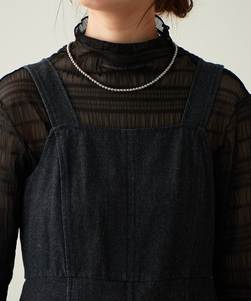 natural couture（ナチュラルクチュール）の「2022AW/セットアップ着用可/タックプリーツデニムジャンバースカート（ジャンパースカート・レディース・ブラック/インディゴブルー/ブラウン・FREE）」の14枚目の写真