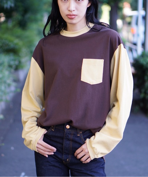 TOWNCRAFT（タウンクラフト）の「TOWN CRAFT / タウンクラフト 70S POCKET LS TEE 70S　ポケットLS シャツ（Tシャツ/カットソー・メンズ・ブラック/ブラウン・LARGE/MEDIUM）」の2枚目の写真