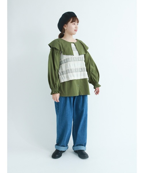 Samansa Mos2(サマンサ モスモス)の「前後着ビッグカラーカットソー(Tシャツ/カットソー・レディース・グリーン/シルバーグレー/チャコール・フリ-)」の18枚目の写真