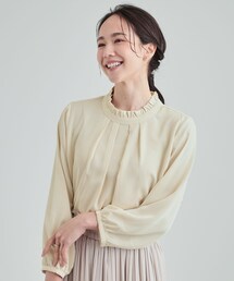 ◆さりげないフリルが女性らしい！【S-3L】プチハイネック ブラウス