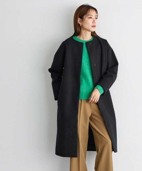 Pierrot（ピエロ）の「メルトンノーカラーコート（ノーカラーコート・レディース・パープル/ブルー/アイボリー/ライトグレー/ネイビー/杢グレー/インディゴブルー/オフホワイト/モカ/ブラック・M/L/S）」の22枚目の写真