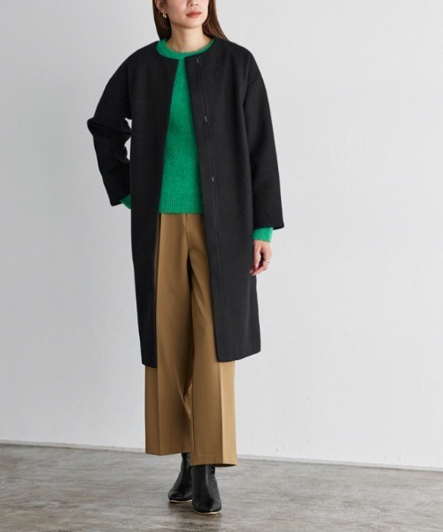 Pierrot（ピエロ）の「メルトンノーカラーコート（ノーカラーコート・レディース・パープル/ブルー/アイボリー/ライトグレー/ネイビー/杢グレー/インディゴブルー/オフホワイト/モカ/ブラック・M/L/S）」の21枚目の写真