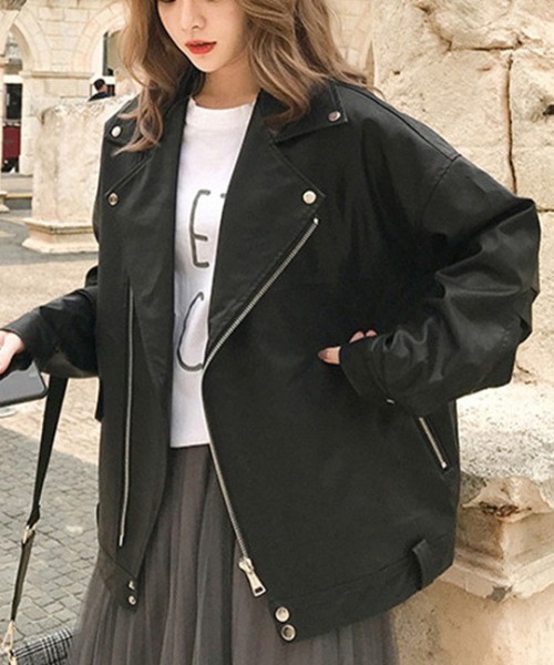 Dream garden(ドリームガーデン)の「0's 合成革ライダースジャケット(ライダースジャケット・レディース・ブラック/アイボリー・MEDIUM/LARGE)」の1枚目の写真