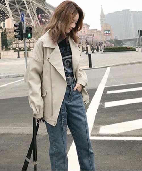 Dream garden(ドリームガーデン)の「0's 合成革ライダースジャケット(ライダースジャケット・レディース・ブラック/アイボリー・MEDIUM/LARGE)」の8枚目の写真