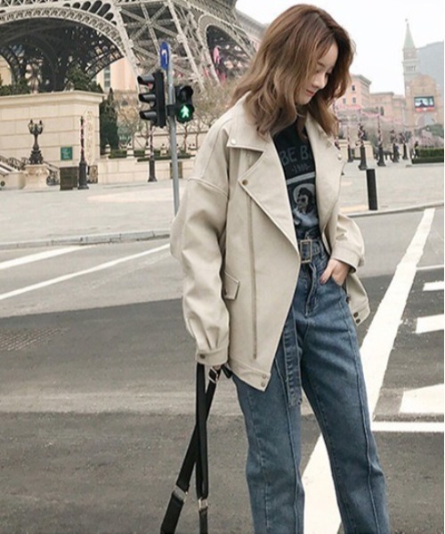 Dream garden(ドリームガーデン)の「0's 合成革ライダースジャケット(ライダースジャケット・レディース・ブラック/アイボリー・MEDIUM/LARGE)」の9枚目の写真